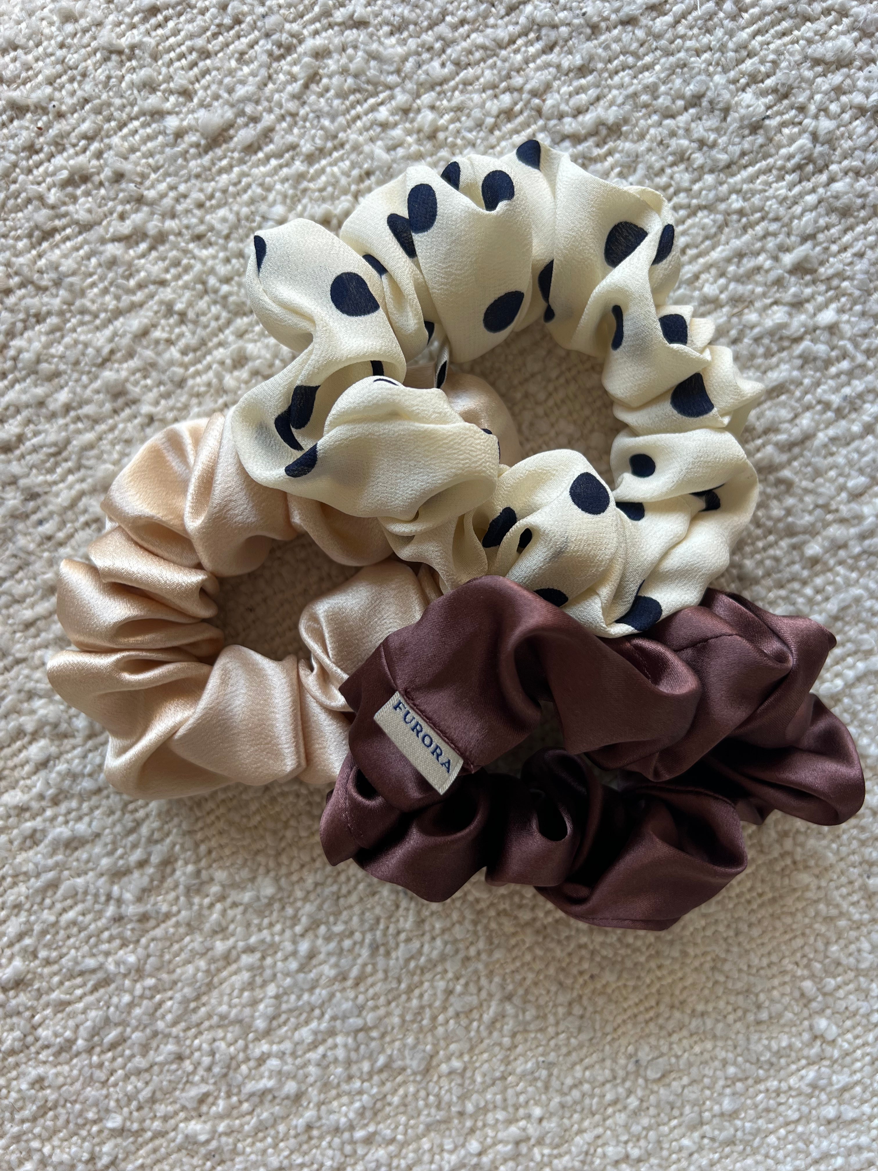 Trio jedwabnych scrunchie