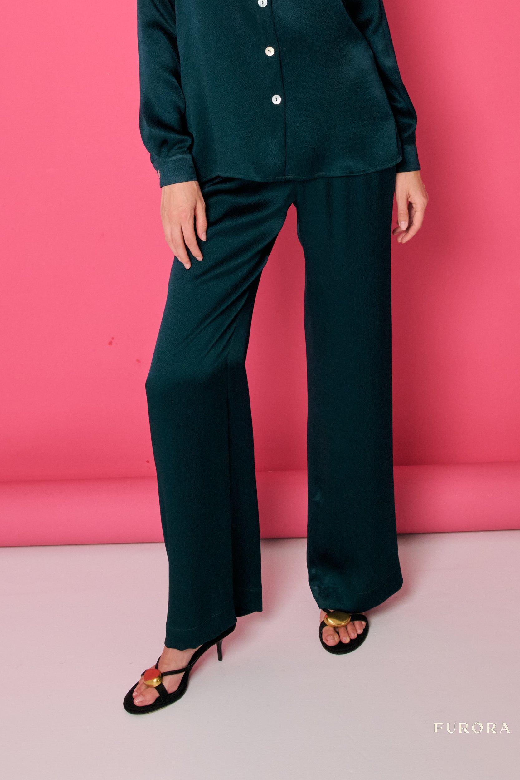 Jedwabne Spodnie Renée Emeraude