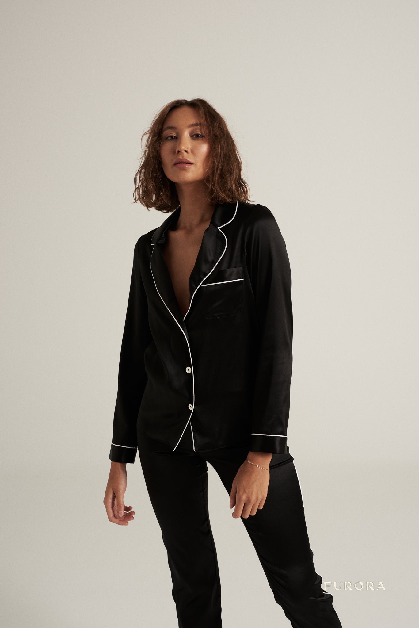 Jedwabna Piżama Aurora Noir