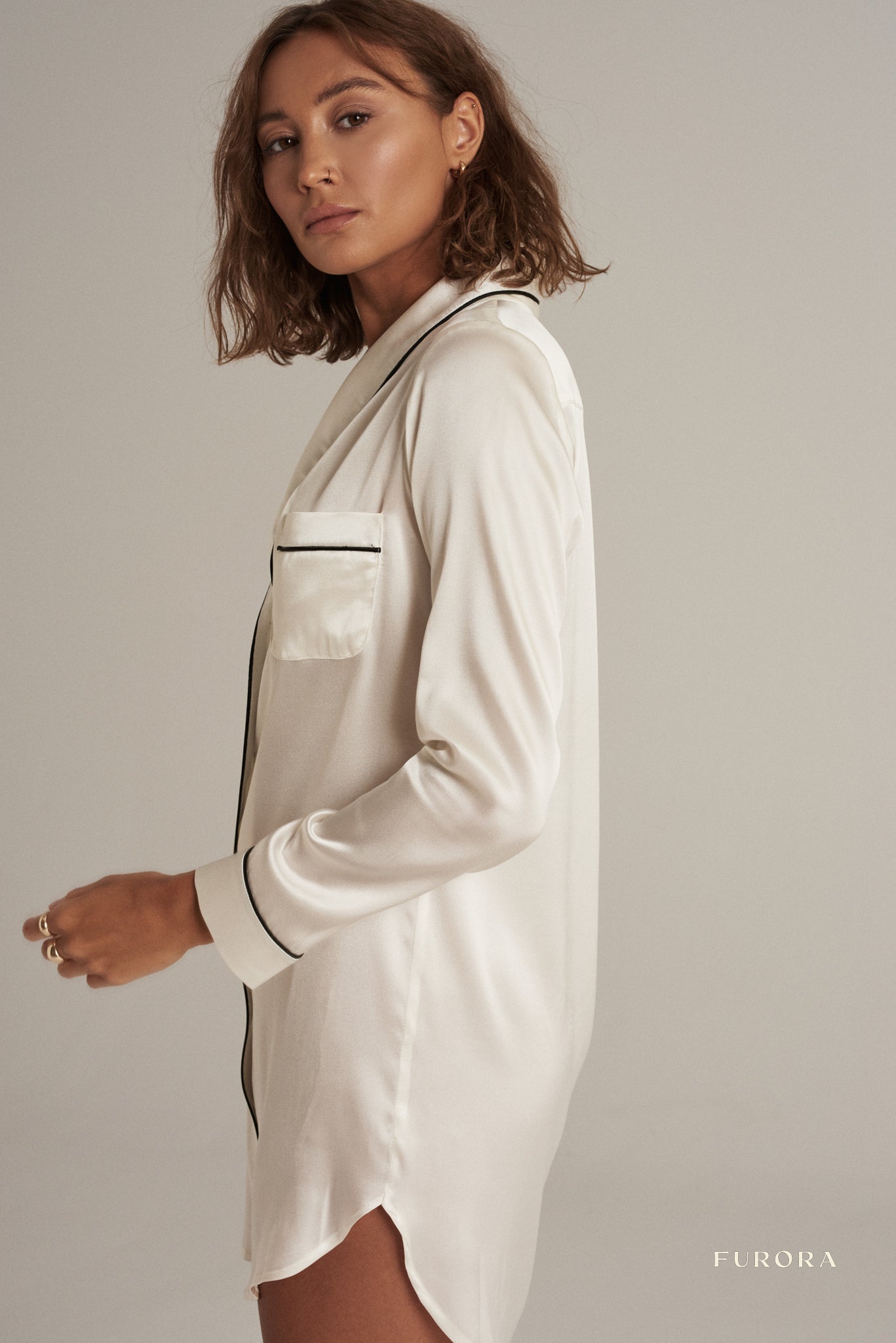 Jedwabna Koszula Suzette Blanche