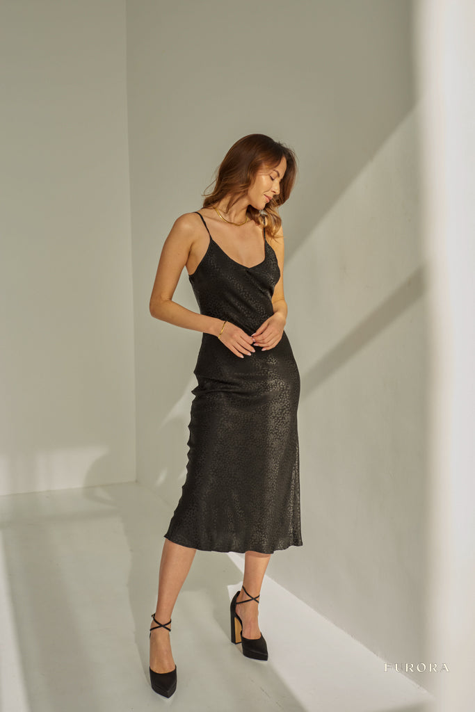 Jedwabna Sukienka Josephine Jacquard Noir