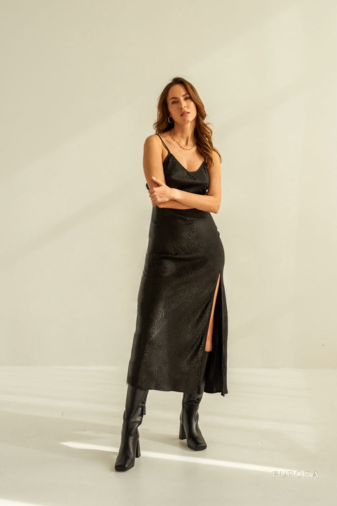 Jedwabna Sukienka Daphné Jacquard Noir